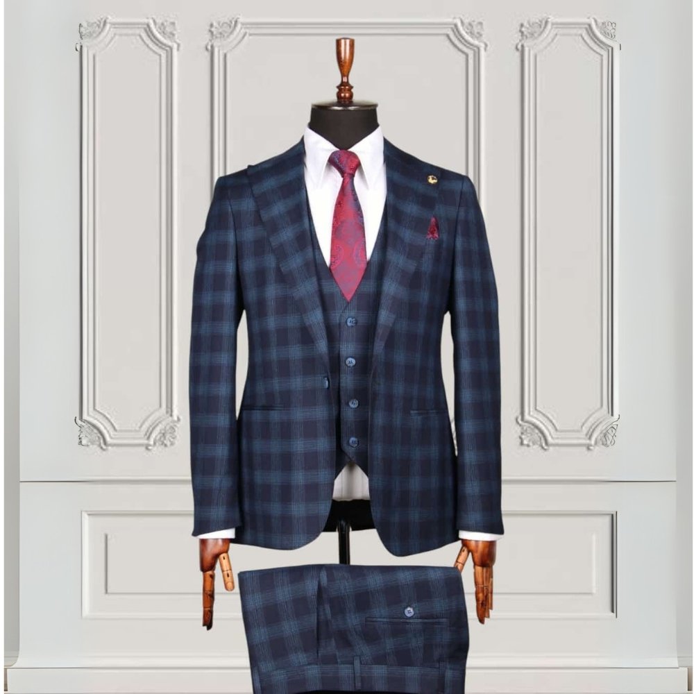 Dark Checkered Blue Suit